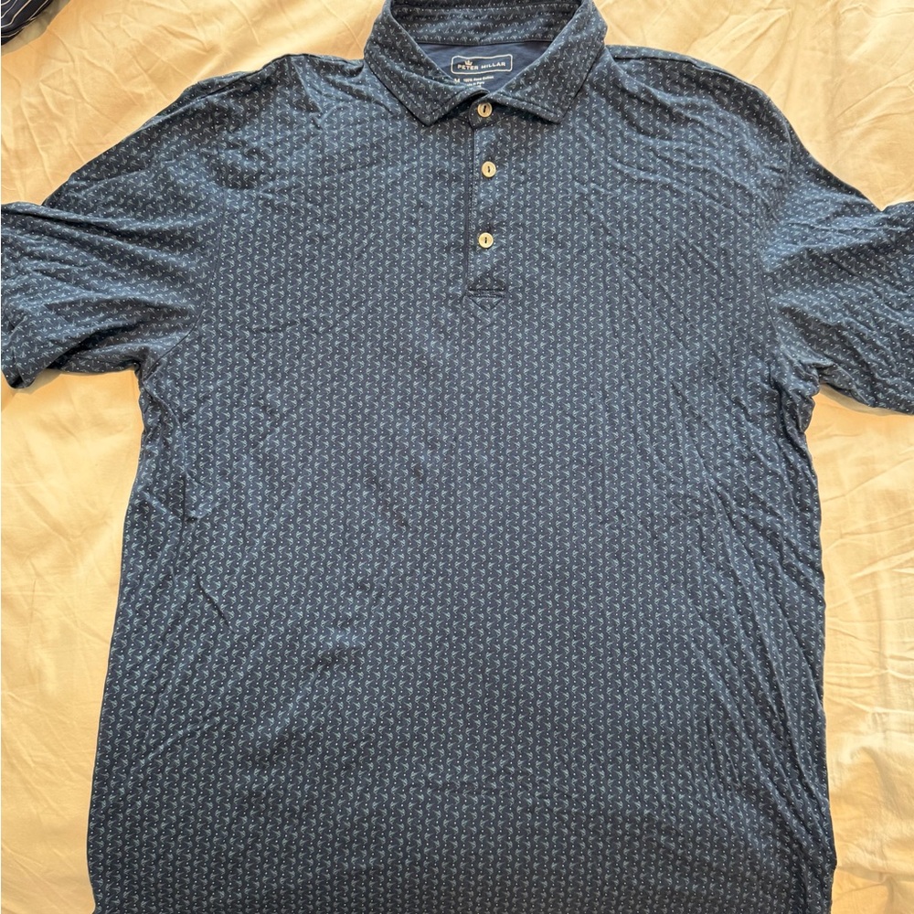 Peter Millar Navy Patterned Polo Shirt